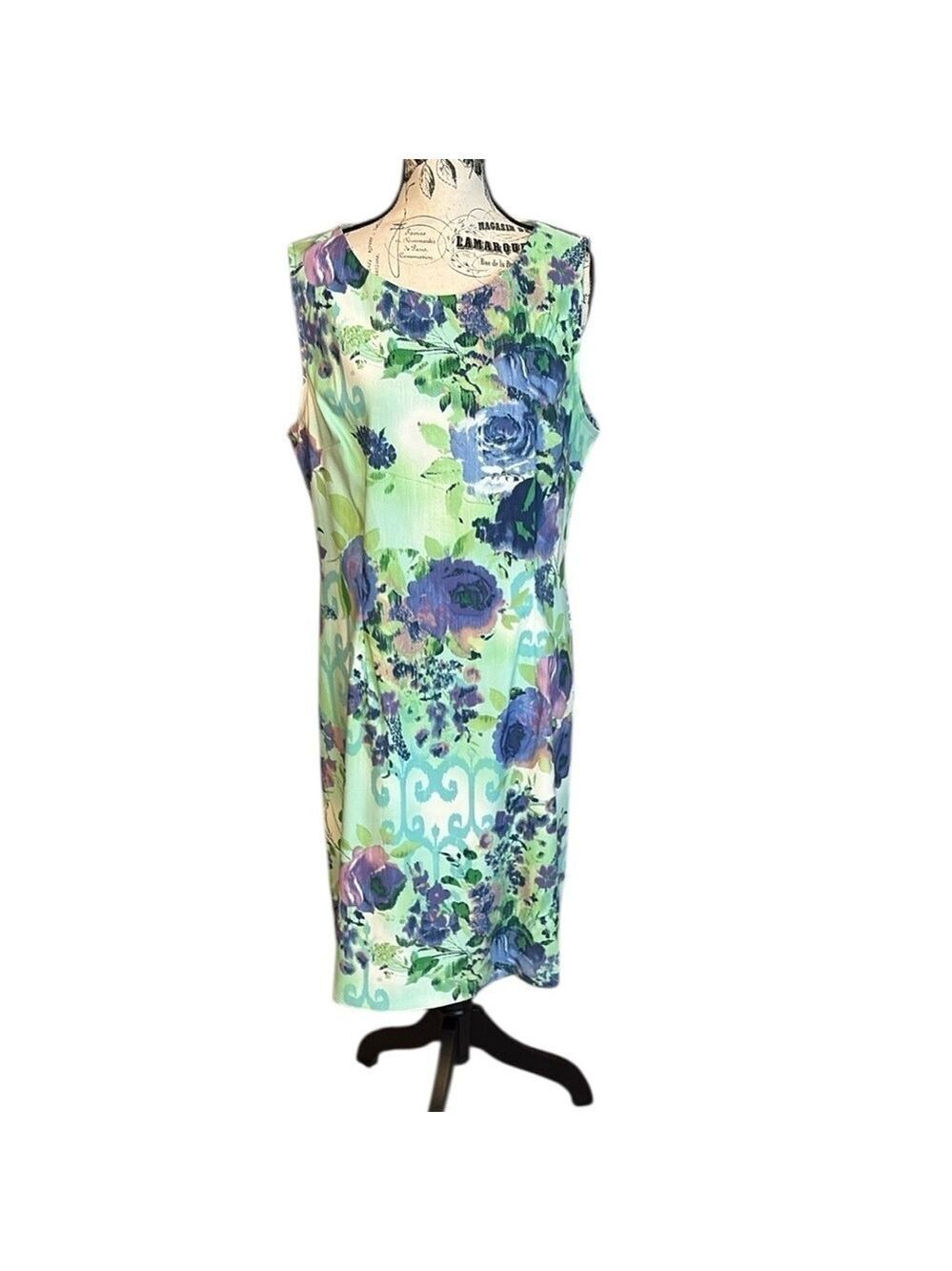 Connected Apparel Sheath Dress Sleeveless Midi Green Purple FloralSize 16 New